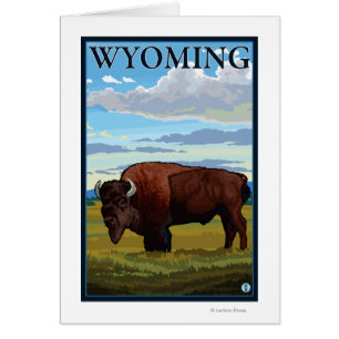 Bison SceneWyomingVintage Travel Poster