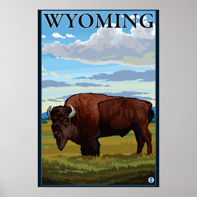 Bison SceneWyomingVintage Travel Poster (Front)