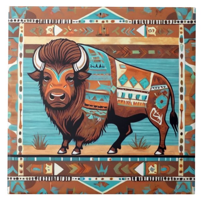 Bison Southwestern Southwest Buffalo Decorative Tile (Front)