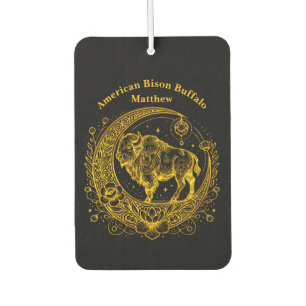 Bison Standing in a Floral Crescent Moon Design Air Freshener