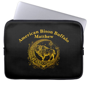 Bison Standing in a Floral Crescent Moon Design Laptop Sleeve