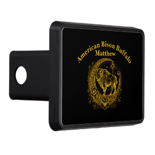 Bison Standing in a Floral Crescent Moon Design Trailer Hitch Cover