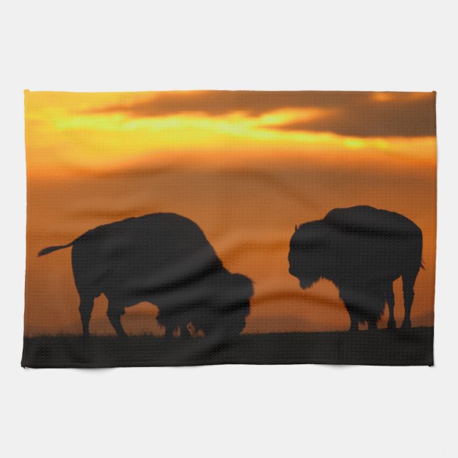 bison sunset kitchen towel (Horizontal)