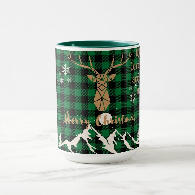 Bison vert rustique Plaid Reindeer Christmas Mug (Centre)