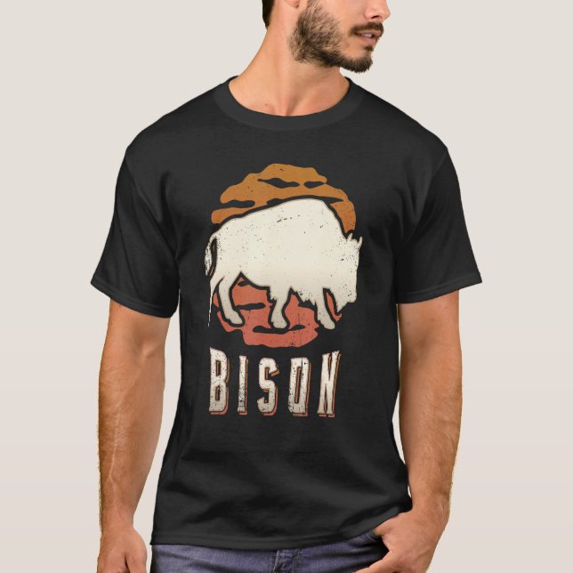 Bison Vintage Retro Classic Animal Sunset T-Shirt (Front)