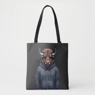 Bison Wearing Hoodie Funny Cool Animal Character Tote Bag