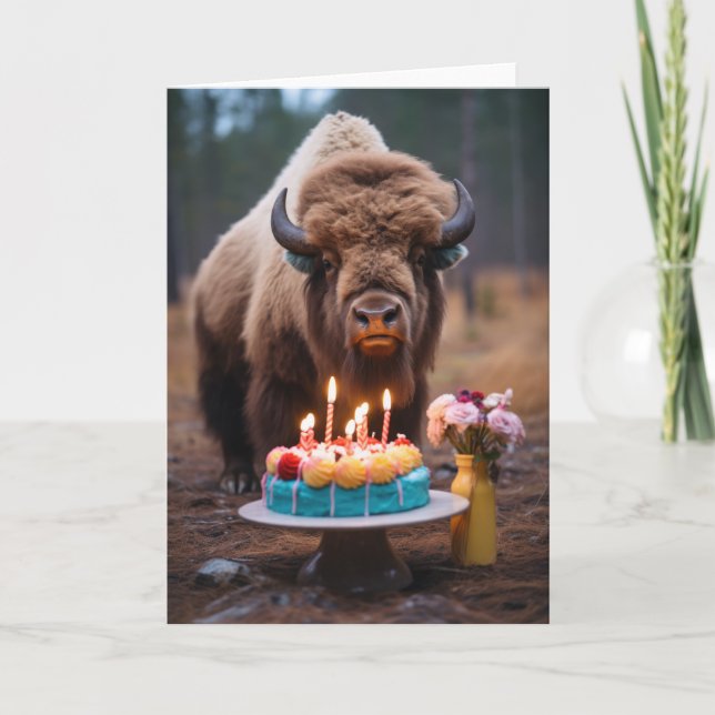 Bison with a Birthday Cake Card (Front)