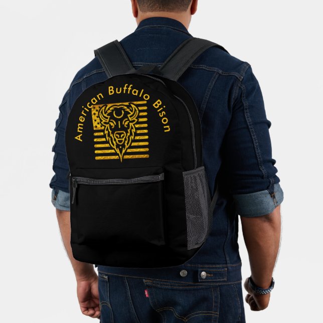 Bison With American Flag Background Printed Backpack (Insitu (Model))
