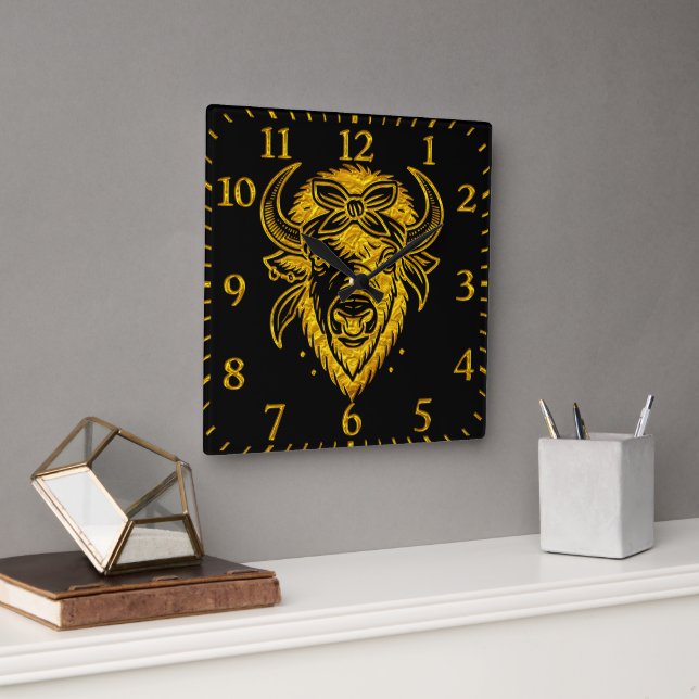 Bison With Bandana in Graphic Style Artwork Square Wall Clock (Office)