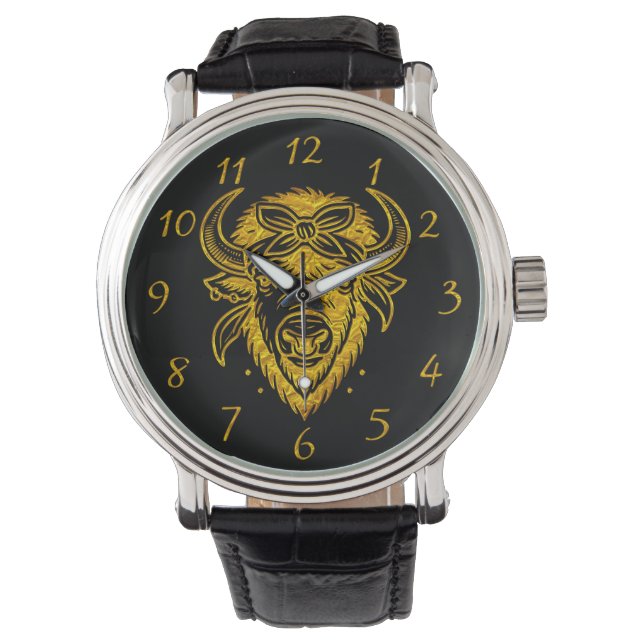 Bison With Bandana in Graphic Style Artwork Watch (Front)