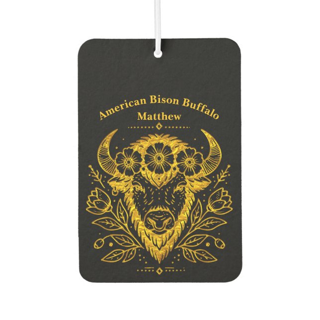 Bison With Floral Crown in Intricate Design Air Freshener (Front)