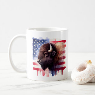 Bison with United States of America flag Coffee Mug