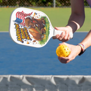 Bison with US Flag in Grass Pickleball Paddle