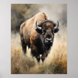 Bison Woodland Animal Art Imprimer Poster