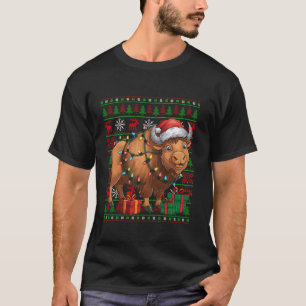 Bison Xmas Lights Ugly Santa Hat Bison Christmas T T-Shirt