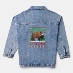 Bison   Xmas Tree Lights Ugly Santa Bison Christma Denim Jacket