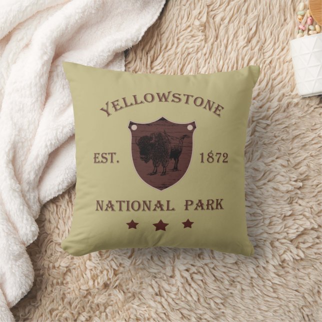 Bison Yellowstone National Park Throw Pillow (Blanket)