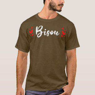 Bisou French White Typography With Red Hearts T-Shirt