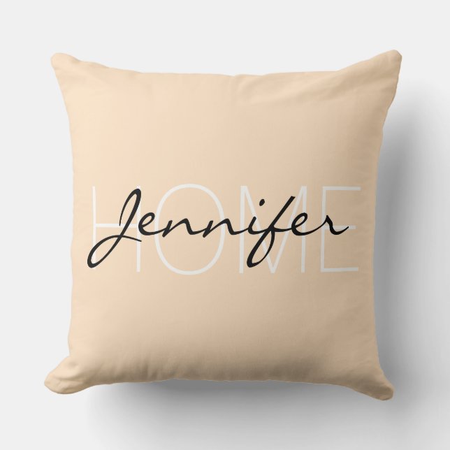 Bisque colour home monogram throw pillow (Front)