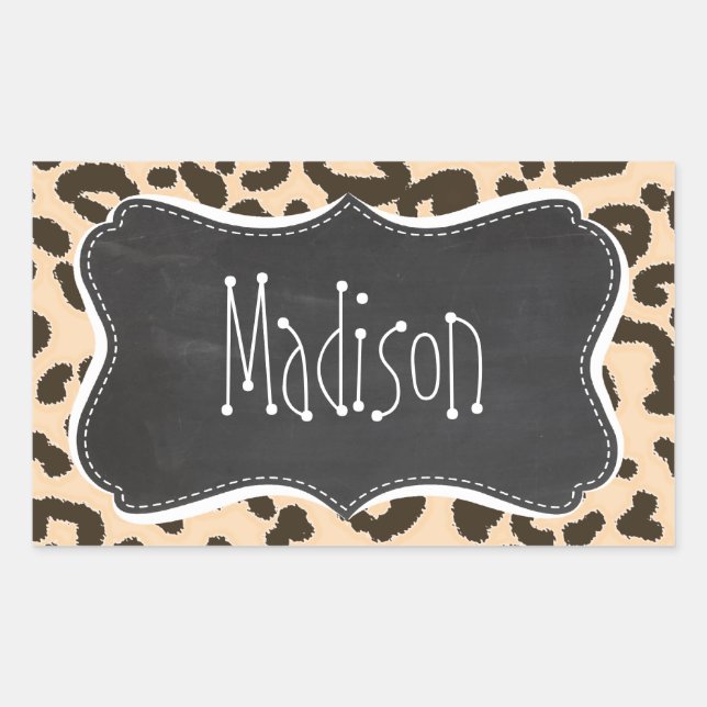 Bisque Colour Leopard Print; Retro Chalkboard Sticker (Front)