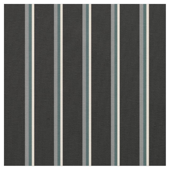 Bisque, Dark Slate Gray, Grey, and Black Stripes Fabric (Close Up)