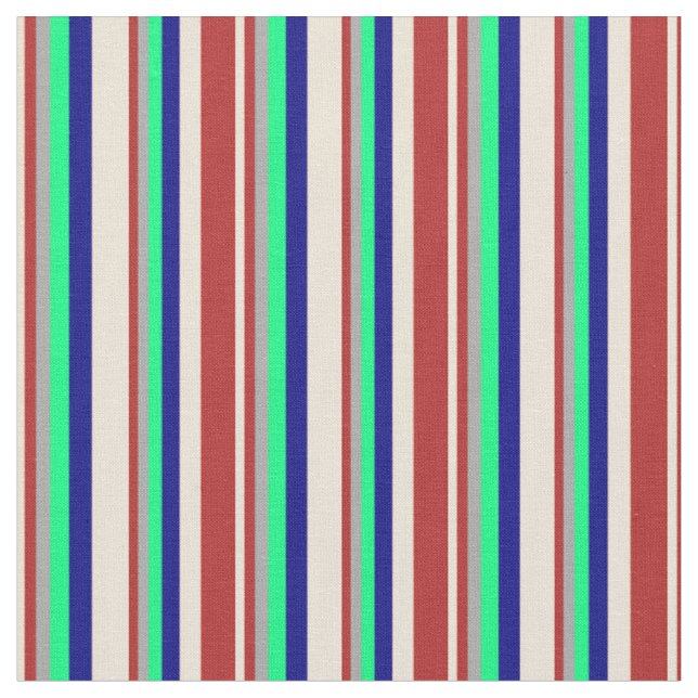 Bisque, Red, Dark Grey, Green, and Blue Lines Fabric (Close Up)
