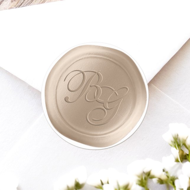 Bisque Script Double Monogramme Stickers cire Scea (Achieve the elegance of a wax seal without the hassle or mess with these faux wax flat stickers)