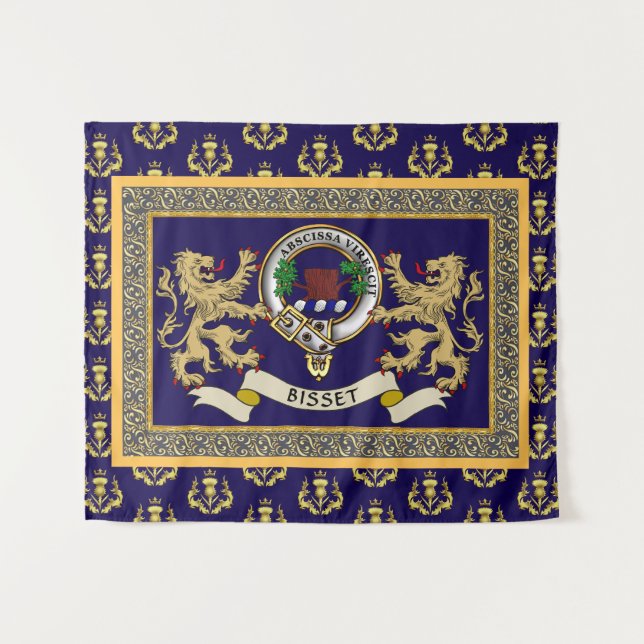 Bisset Clan Badge Personalized Blue Tapestry (Front (Horizontal))