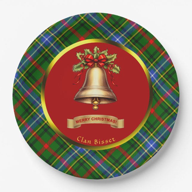 Bisset Tartan Personalized Christmas Paper Plate (Front)