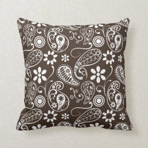 Bistre Brown Paisley Throw Pillow