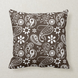 Bistre Brown Paisley Throw Pillow