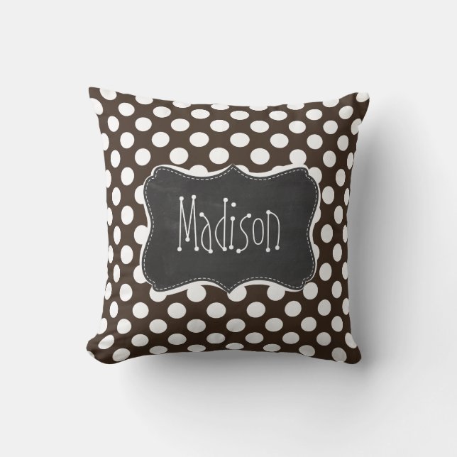 Bistre Brown Polka Dots; Retro Chalkboard Throw Pillow (Front)