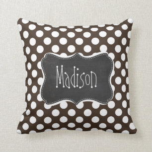 Bistre Brown Polka Dots; Retro Chalkboard Throw Pillow