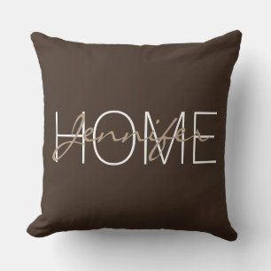Bistre colour home monogram throw pillow