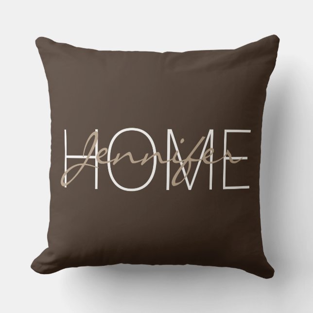 Bistre colour home monogram throw pillow (Front)