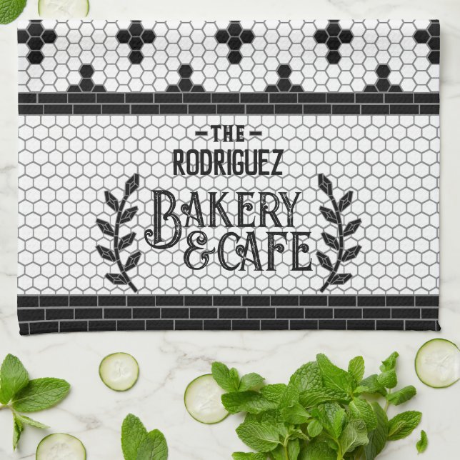 Bistro Tile Personalized Kitchen Towel (Folded)