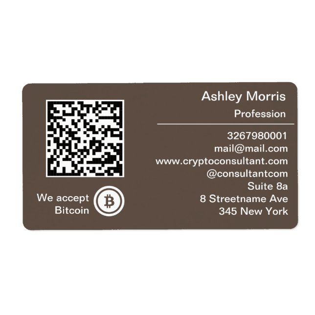 Bit Me QR Code We Accept Bitcoin Logo Brown (Front)