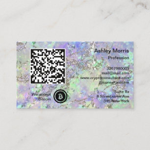 Bit Me QR Code We Accept Bitcoin Logo Glitter Blue Business Card