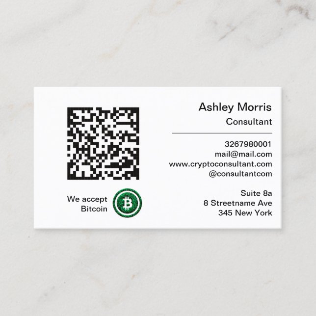Bit Me QR Code We Accept Bitcoins Consultant Logo Business Card (Front)