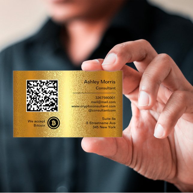 Bit Me QR Code We Accept Bitcoins Custom Gold Business Card (Bit Me QR Code We Accept Bitcoins Custom Gold Business Card)