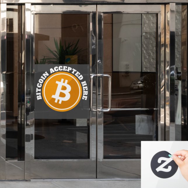 Bitcoin Accepted Here - digital cryptocurrency Window Cling (Office Door)