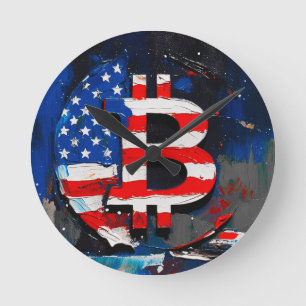 Bitcoin America (Style: Main) Oil Painting  Round Clock