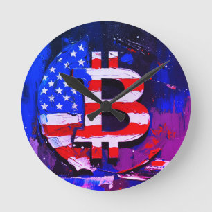 Bitcoin America (Style: Miami) Oil Painting  Round Clock