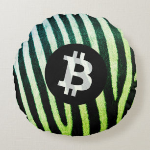Bitcoin Animal (Zebra, Style 2: Green) Round Pillow