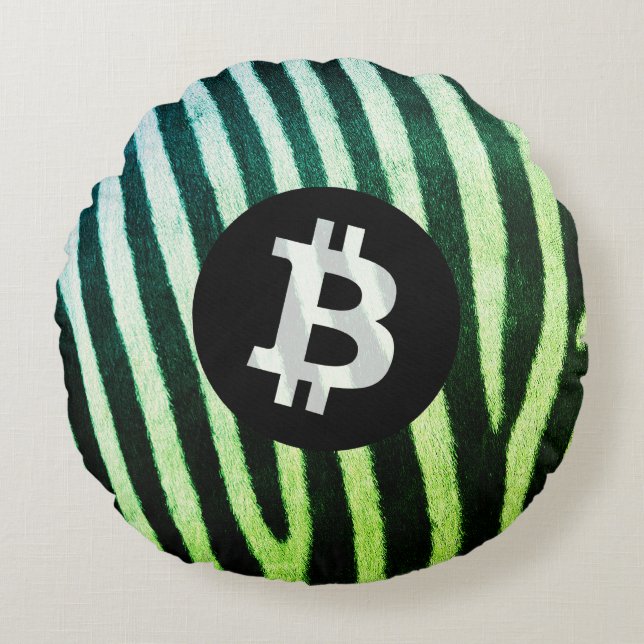 Bitcoin Animal (Zebra, Style 2: Green) Round Pillow (Front)