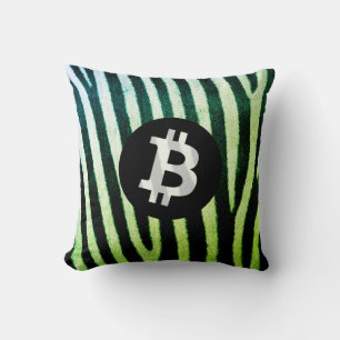 Bitcoin Animal (Zebra, Style 2: Green) Throw Pillow