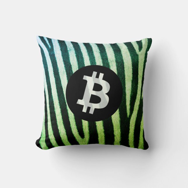 Bitcoin Animal (Zebra, Style 2: Green) Throw Pillow (Front)