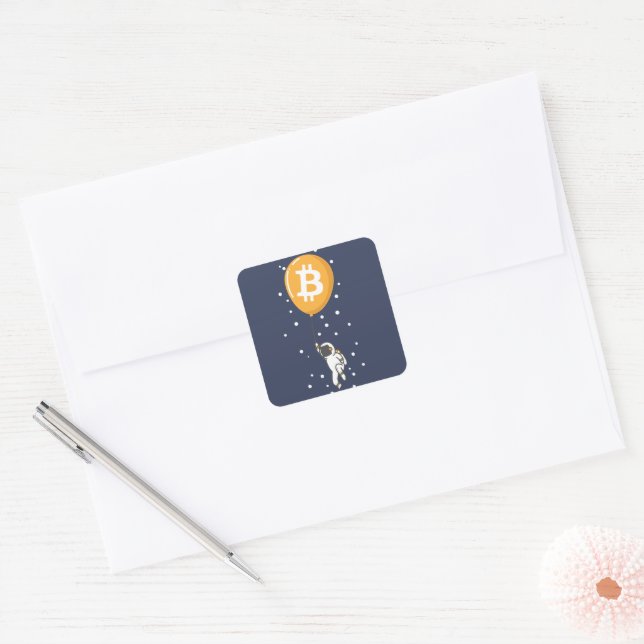 Bitcoin Astronaut to the moon - Btc Crypto Square Sticker (Envelope)