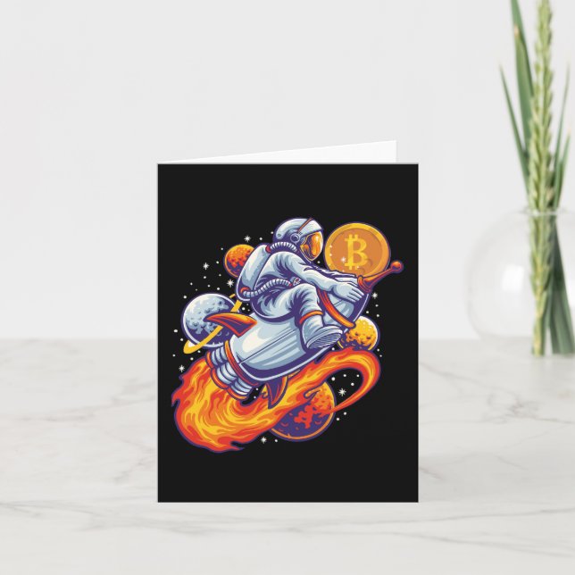 Bitcoin Astronaut to the moon - BTC Crypto Thank You Card (Front)