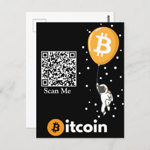Bitcoin Astronaut to the moon - Btc Qr code Crypto Postcard